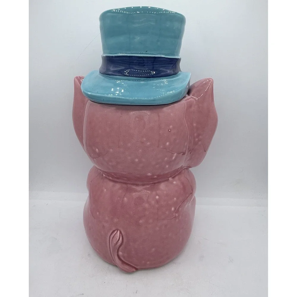 Vintage Pink Elephant Cookie‎ Jar Top Hat Ceramic Kitsch MCM 1950s Rare 12